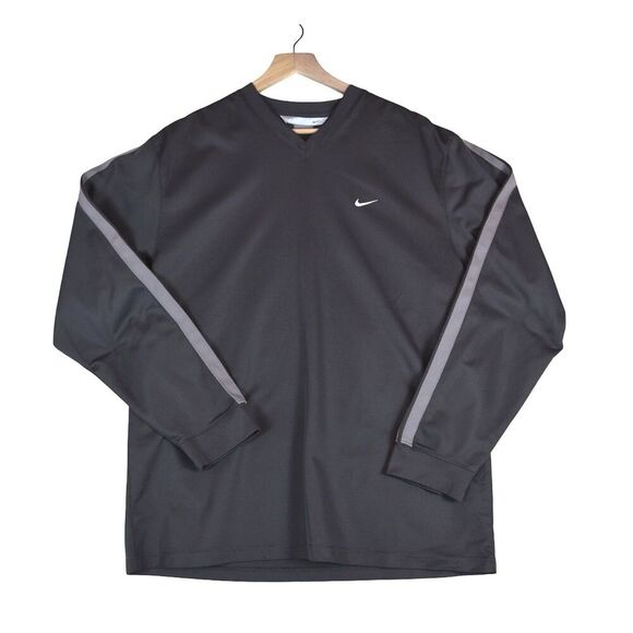 Vintage Nike Shirt Mens L Swoosh Striped Grey Silver Tag Logo Training Y2K L/S - Picture 1 of 8